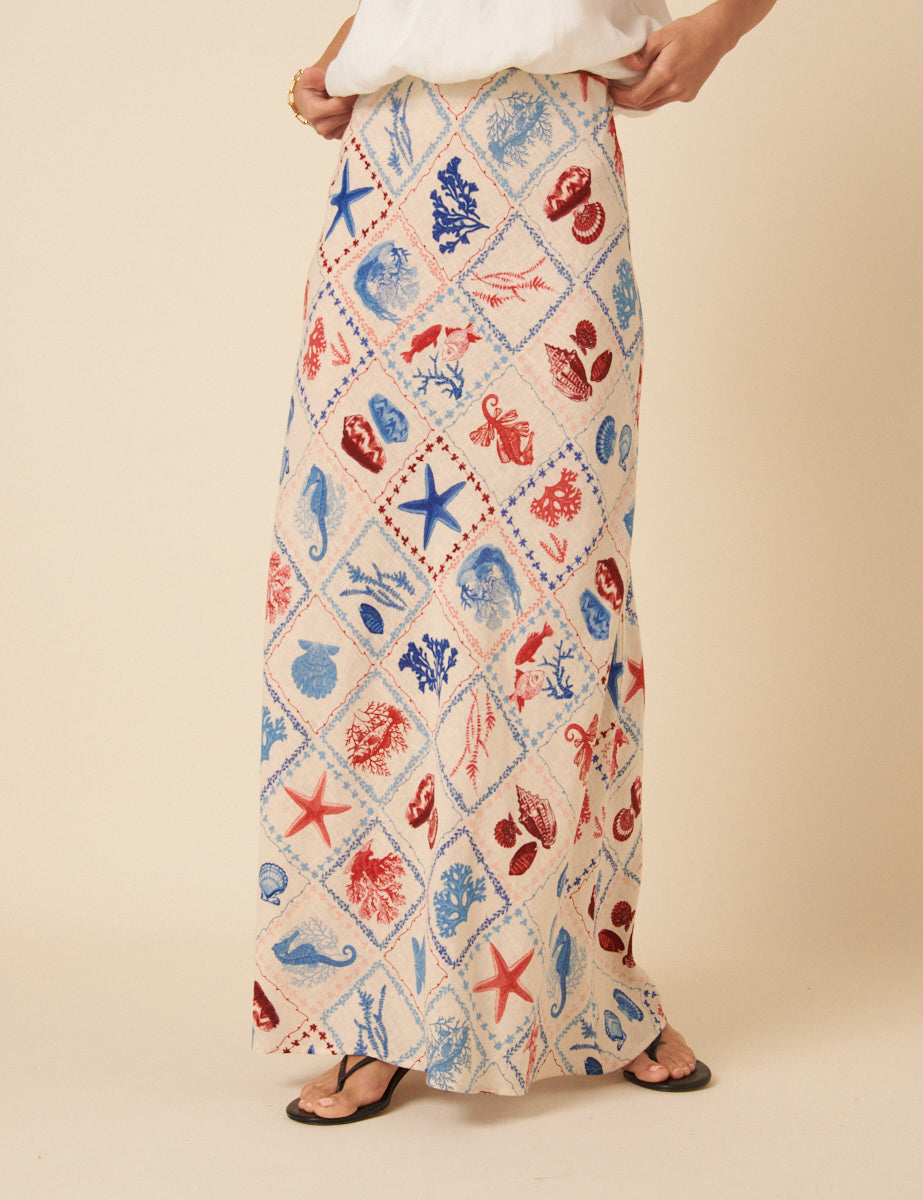 Cream Shell Print Mila Maxi Skirt