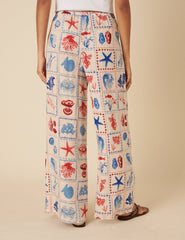 Cream Shell Print Relaxed Trousers