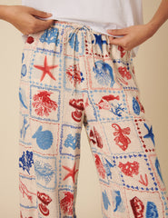 Cream Shell Print Relaxed Trousers