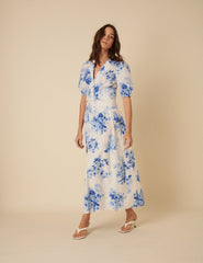 Blue Watercolour Floral Tailored Skirt