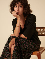 Black Ditsy Floral Midi Skirt