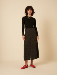 Black Ditsy Floral Midi Skirt