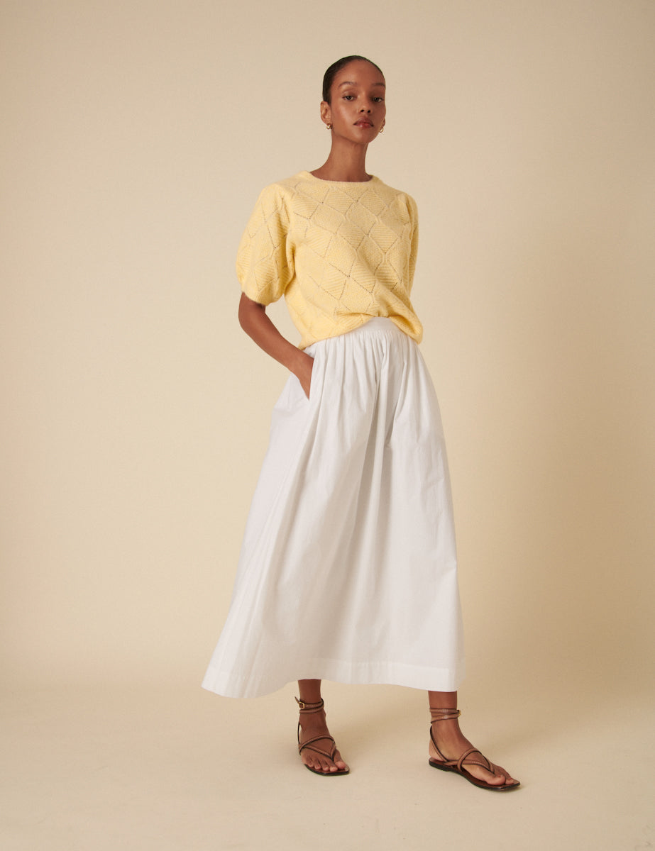 White A-line Midi Skirt