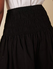 Black Drop Waist Shirred Midi Skirt