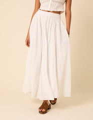 White Textured Spot Midi Skirt
