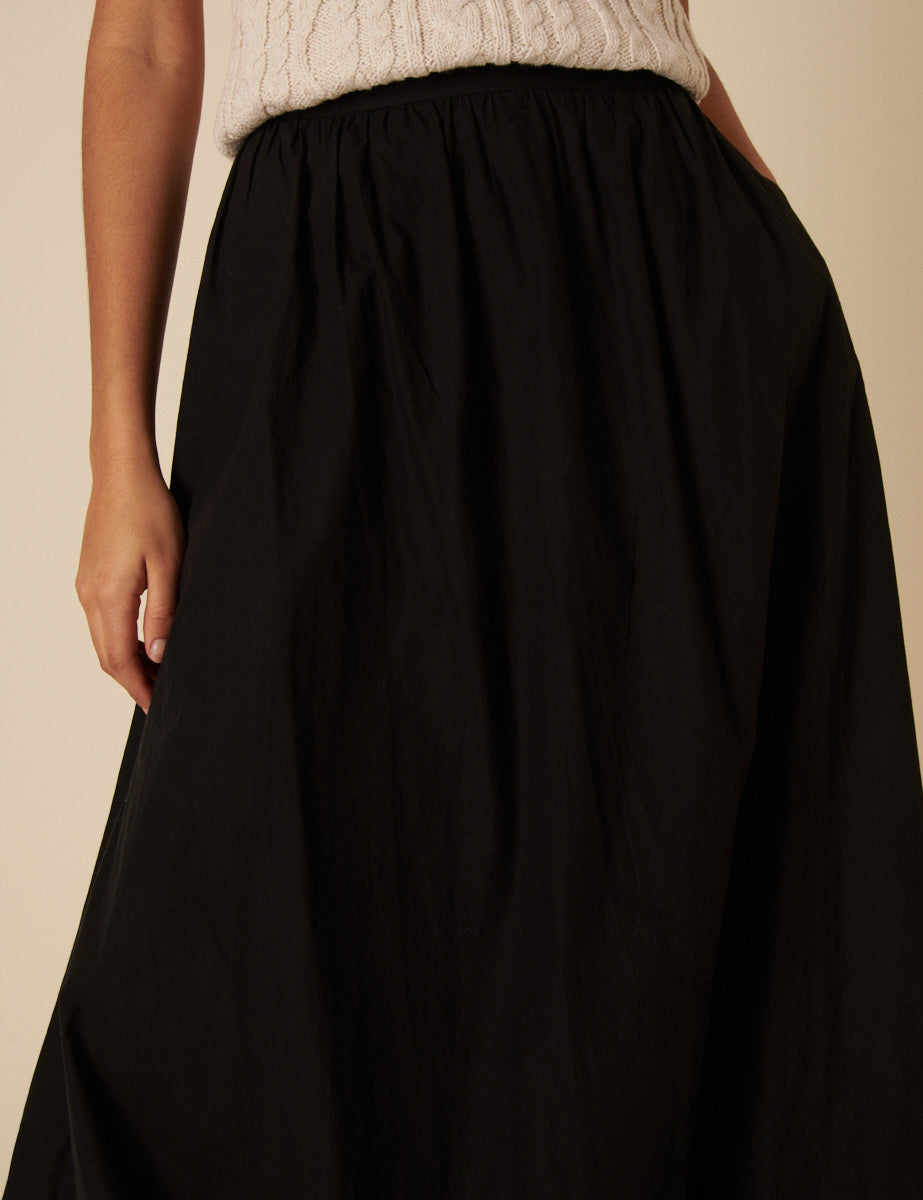 Black Bubble Hem Midi Skirt