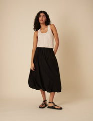 Black Bubble Hem Midi Skirt
