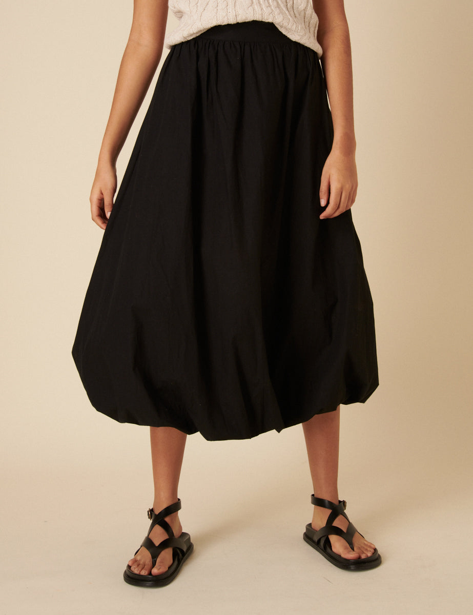 Black Bubble Hem Midi Skirt