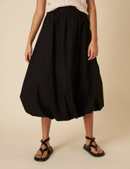 Black Bubble Hem Midi Skirt