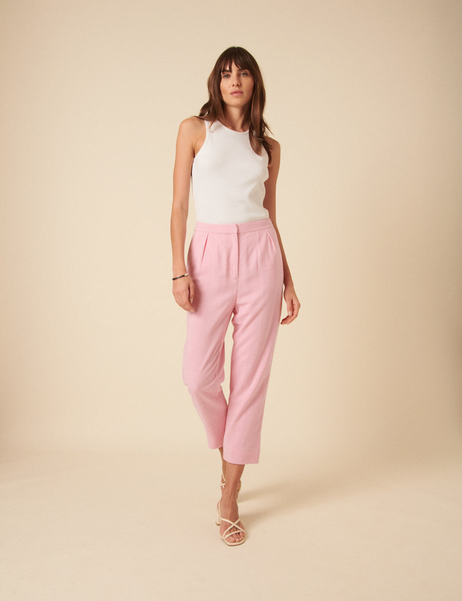 Pink Ketty Tailored Tapered Trousers