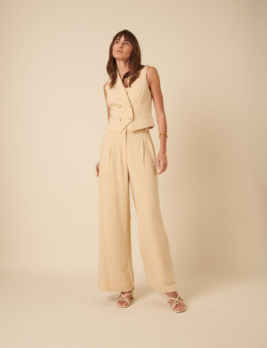 Cream Isabelle Wide Leg Trousers