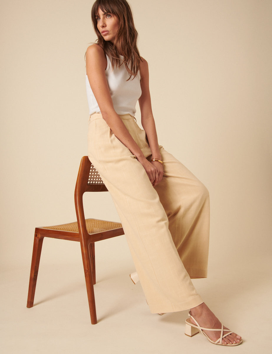 Cream Isabelle Wide Leg Trousers