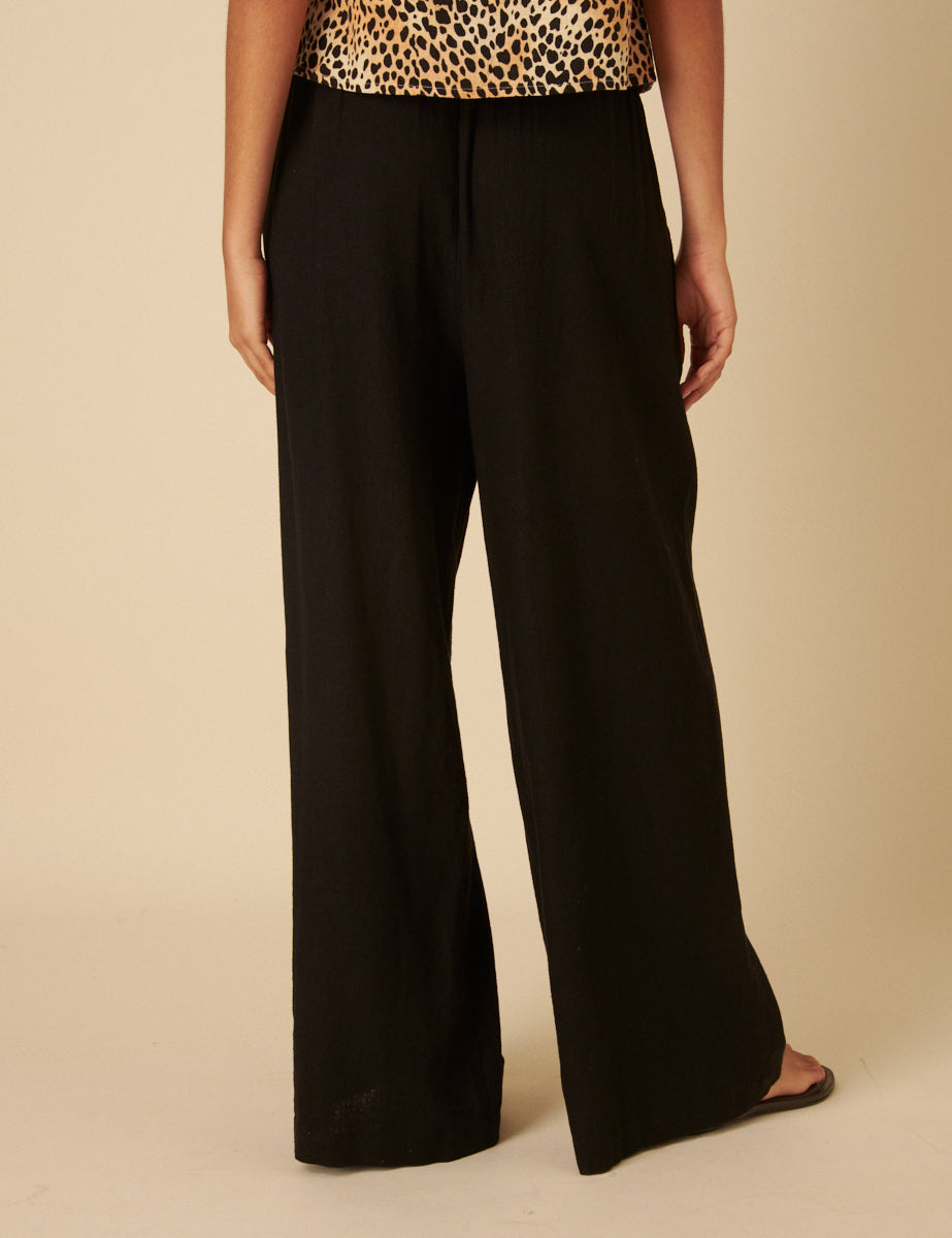 Black Linen-blend Parker Wide Leg Trousers