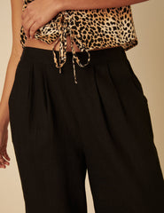 Black Linen-blend Parker Wide Leg Trousers