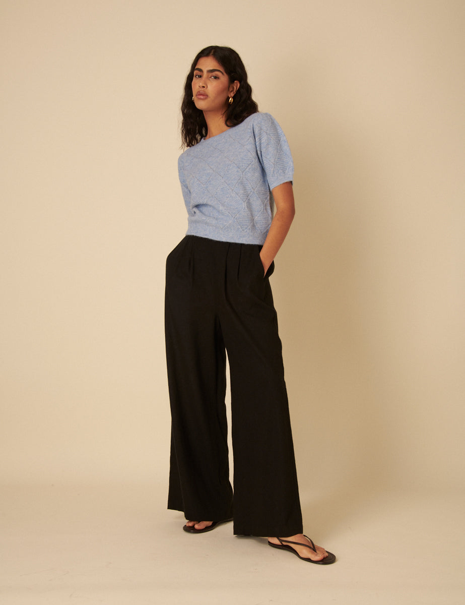 Black Linen-blend Parker Wide Leg Trousers