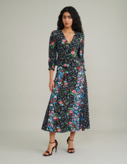 Black Ditsy Floral Midi Skirt