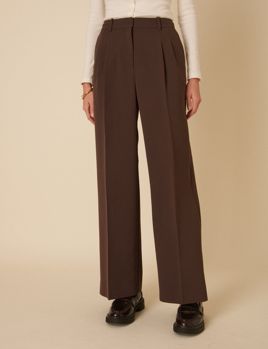 Chocolate Brown Jax Tailored Crepe Trousers