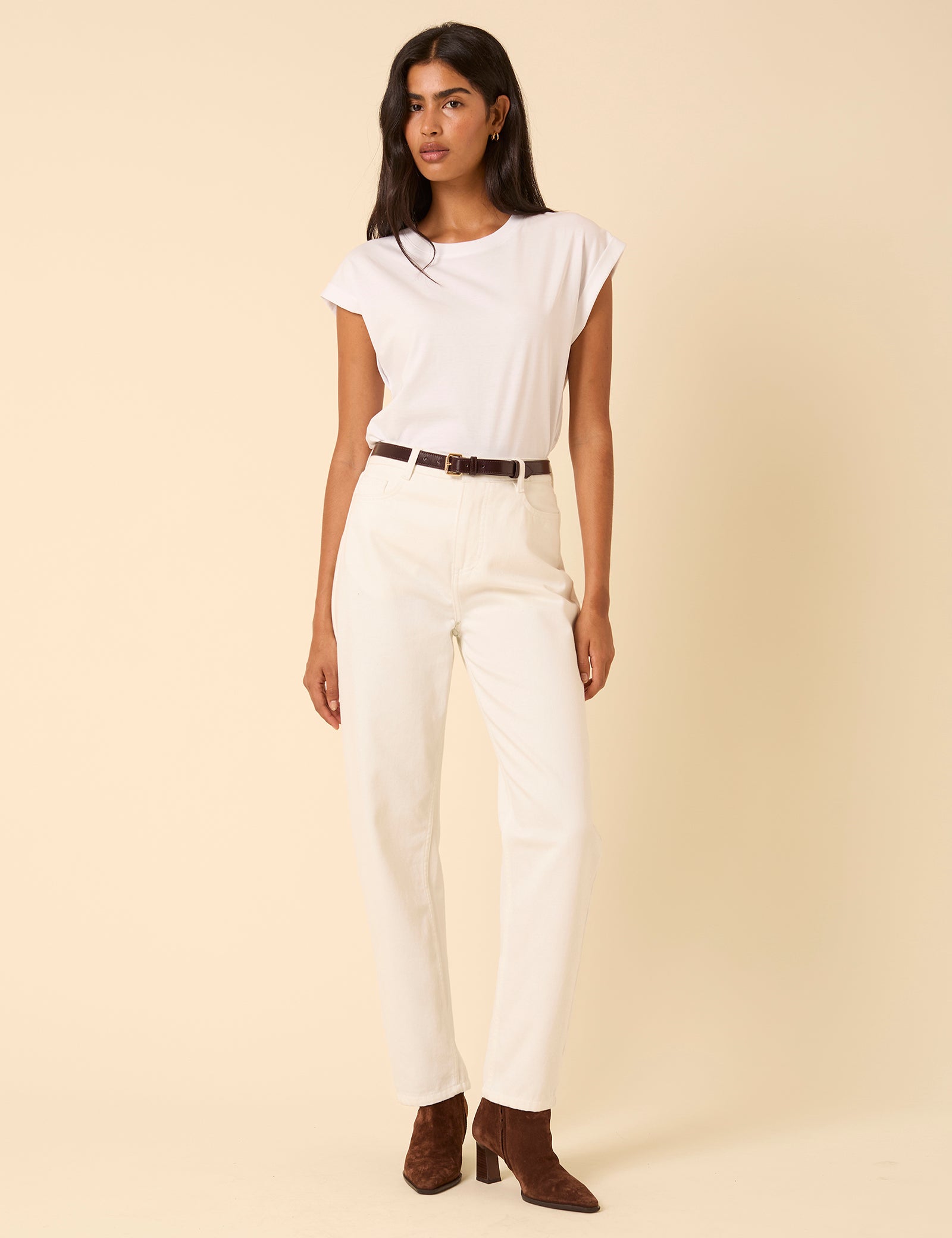 White High Rise Putney Barrel Leg Jeans
