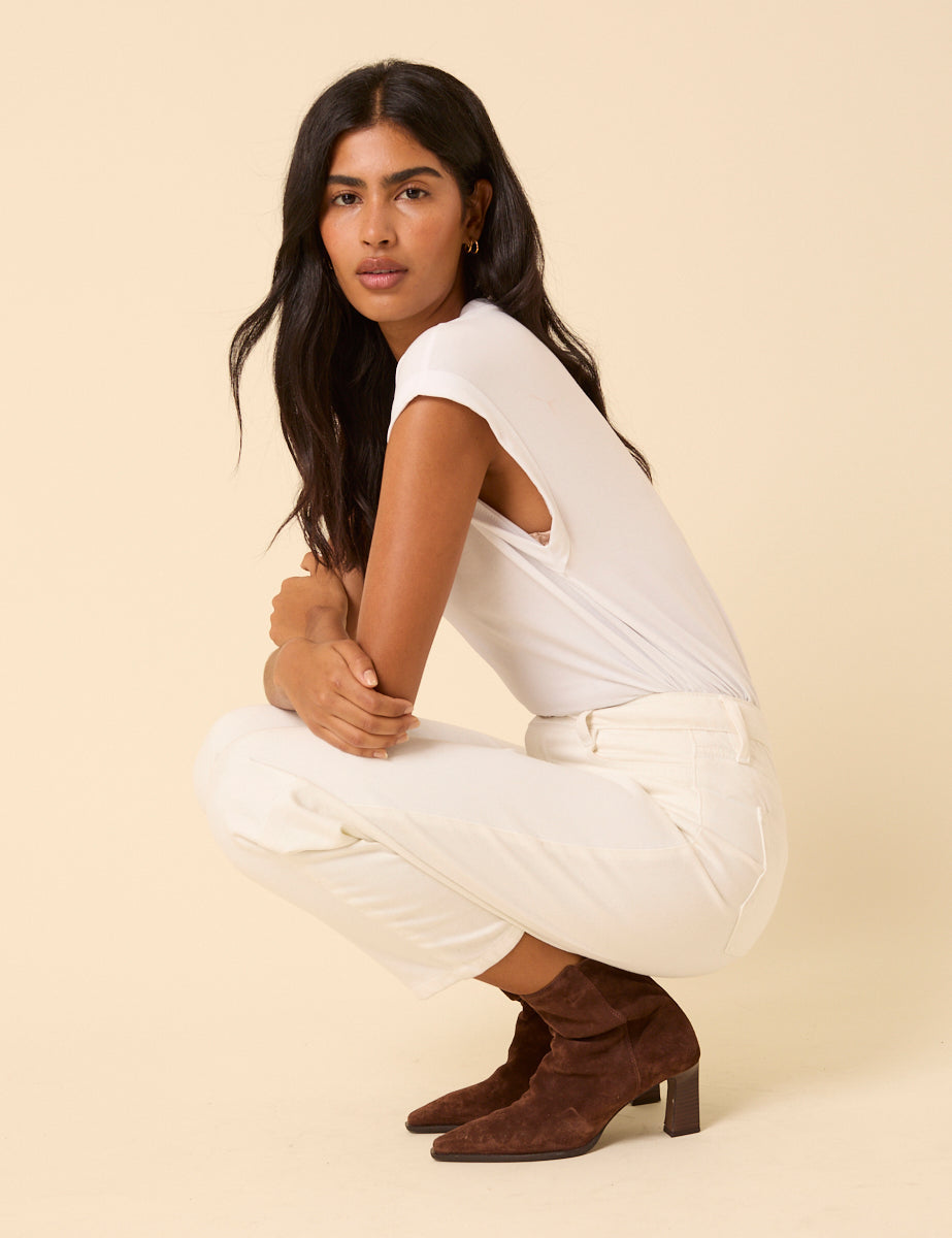 White High Rise Putney Barrel Leg Jeans