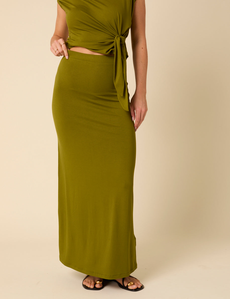 Green Jersey Maxi Skirt