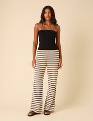 Black And Cream Striped Textured Wide Leg Trousers