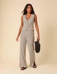 Black And Cream Striped Textured Wide Leg Trousers