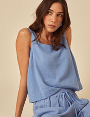 Blue Linen-blend Drawstring Jet Shorts