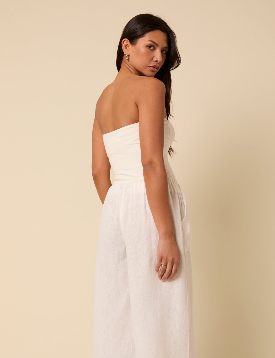 White Cropped Wide Leg Shona Trousers