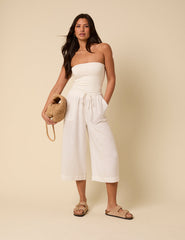 White Cropped Wide Leg Shona Trousers