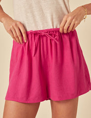 Pink Linen-blend Shorts