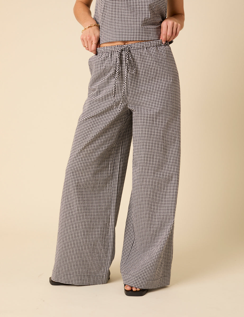 Black Gingham Relaxed Trousers