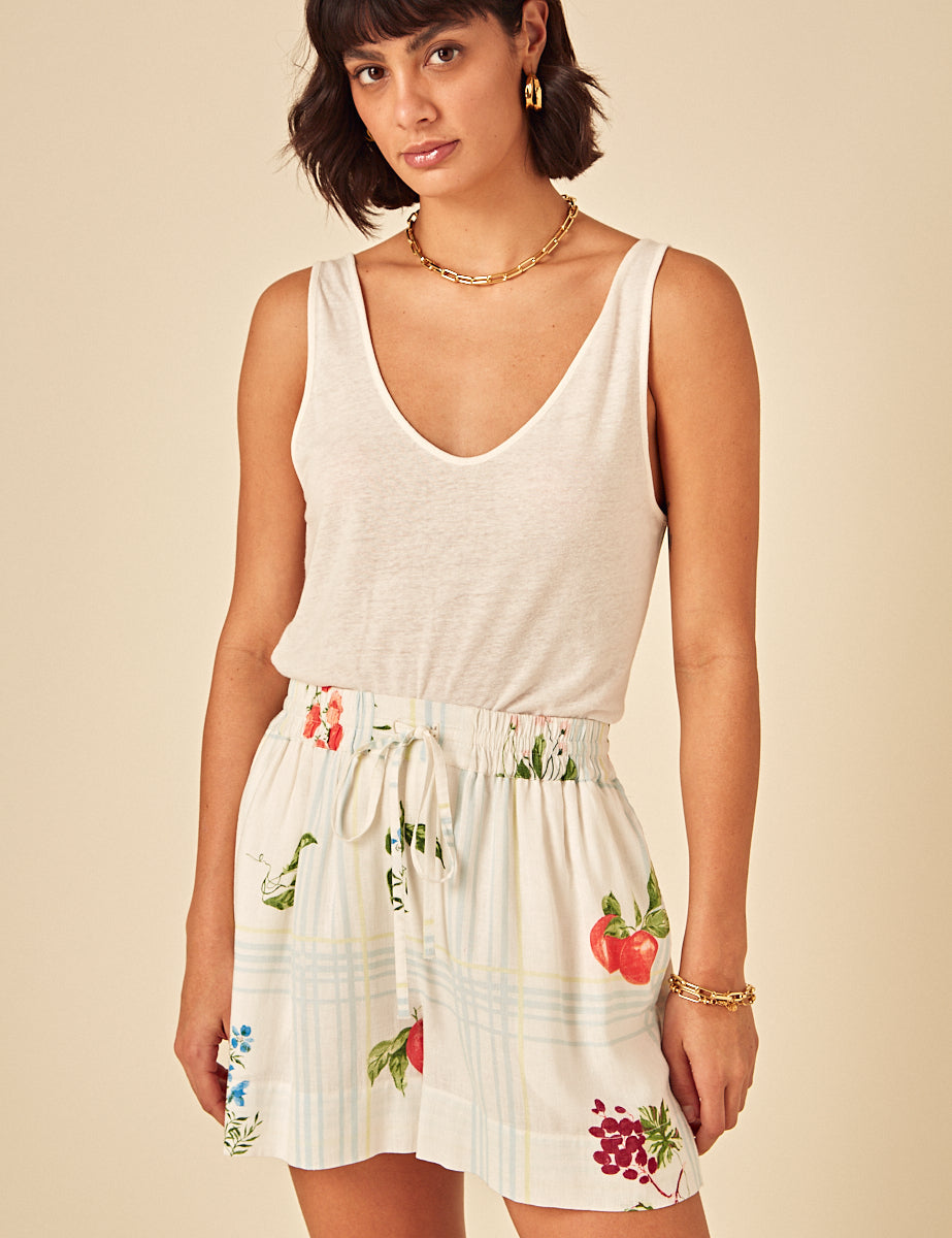White Fruit Print Shorts