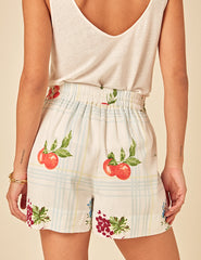 White Fruit Print Shorts