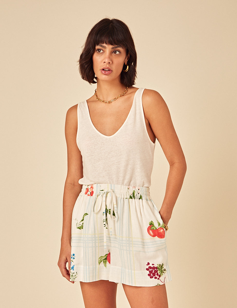 White Fruit Print Shorts