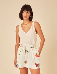 White Fruit Print Shorts