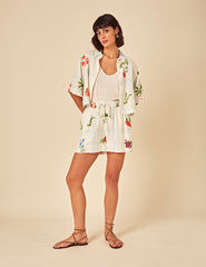 White Fruit Print Shorts