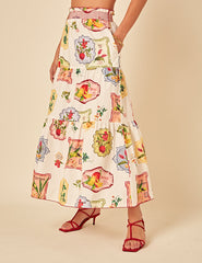 White Printed Midi Skirt