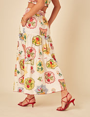 White Printed Midi Skirt