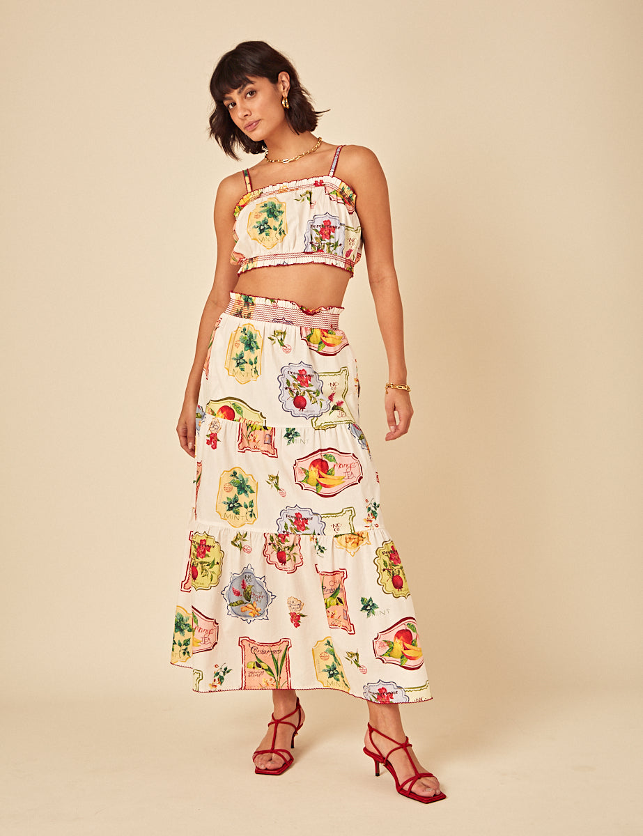 White Printed Midi Skirt