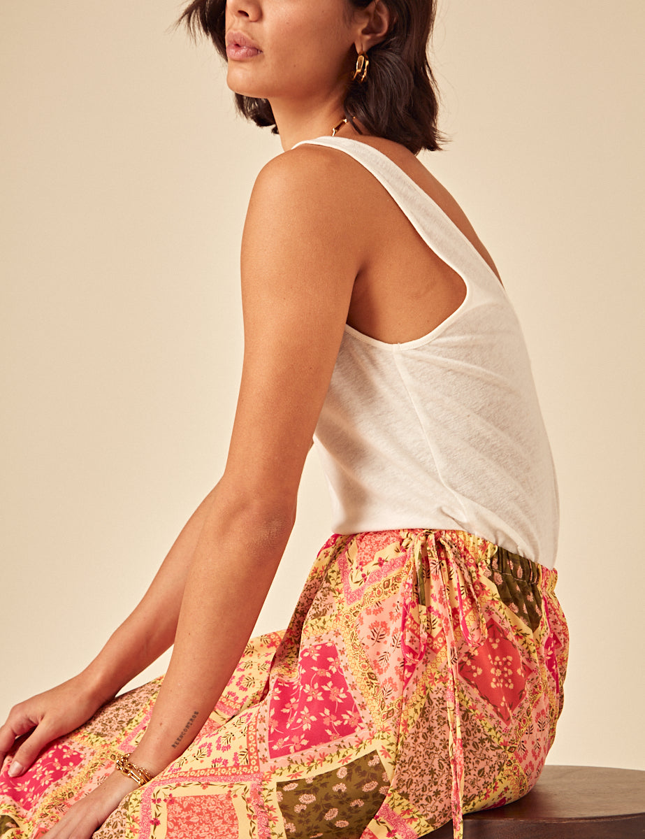 Yellow Patchwork Print Midi Skirt