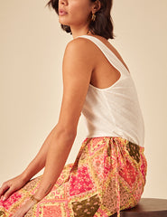 Yellow Patchwork Print Midi Skirt