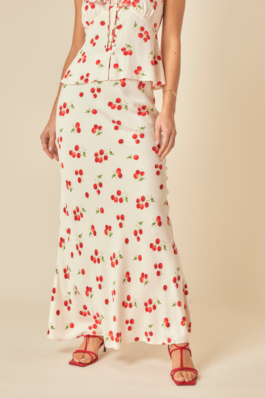 White Tomato Print Maxi Skirt