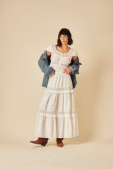 White Tiered Lace Detail Skirt