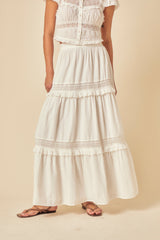 White Tiered Lace Detail Skirt