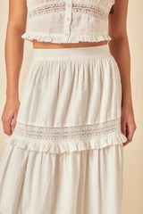 White Tiered Lace Detail Skirt