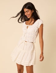 Cream Tiered Convertible Mini Skirt