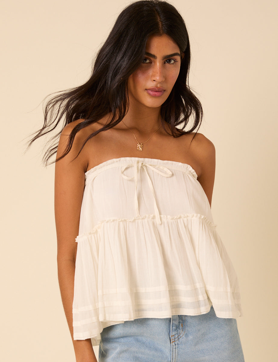 Cream Tiered Convertible Mini Skirt