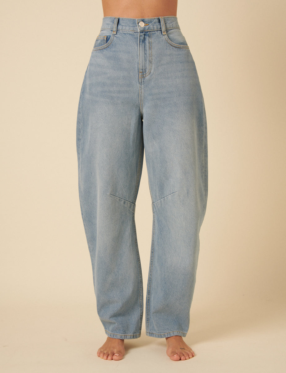 Light Wash Denim Horseshoe Barrel Jeans
