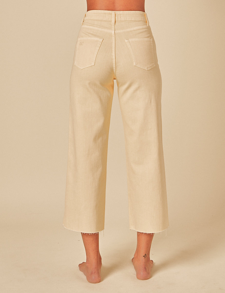 Butter Yellow Cropped Wide Leg Jeans