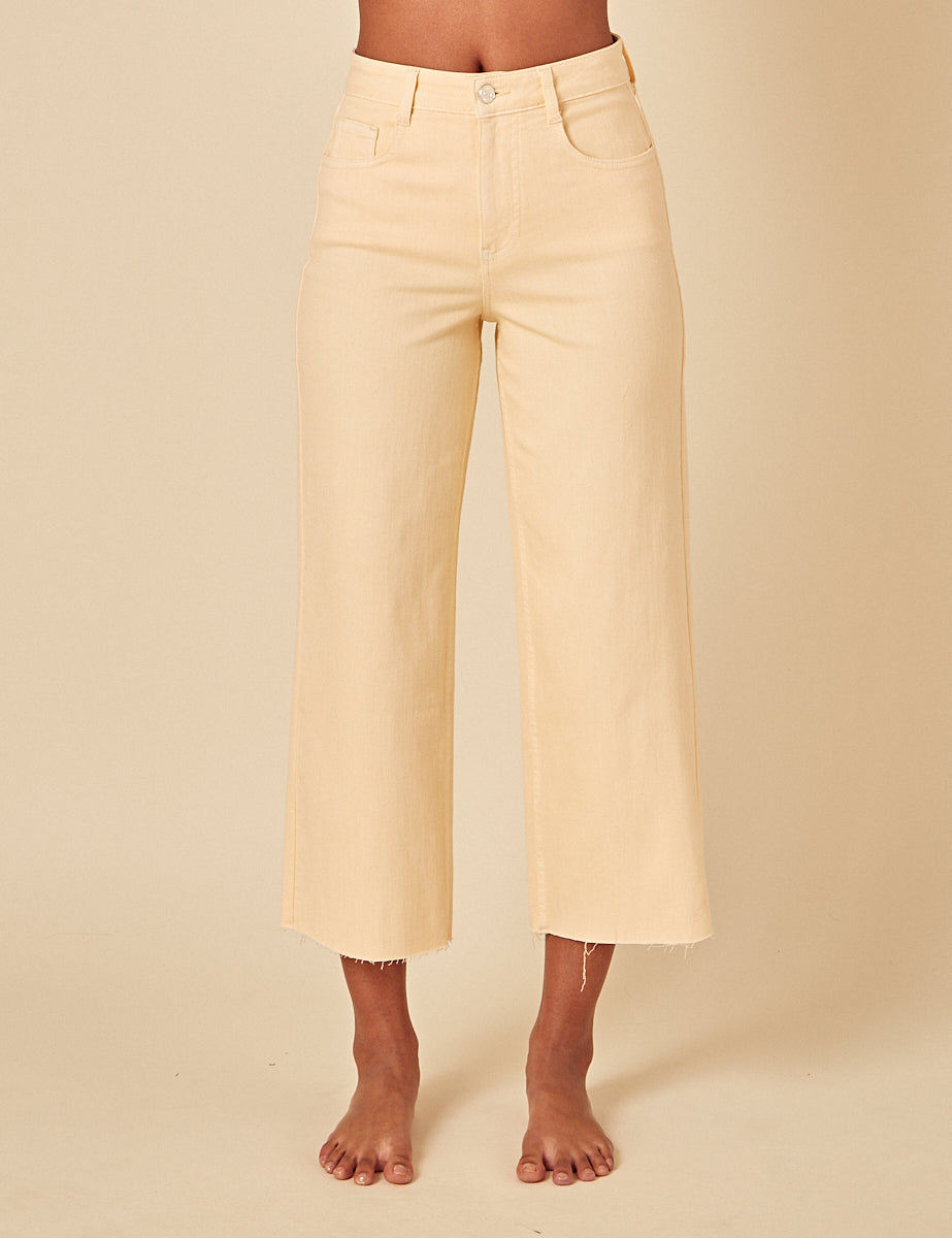 Butter Yellow Cropped Wide Leg Jeans